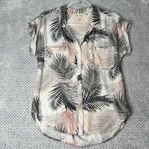 Anthropologie Cloth & Stone Womens Shirt Top XS Tropical Button Down Short Sleev